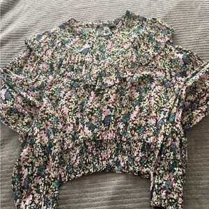 Wild Fable Floral Ruffle Blouse - Pink, Green, Blue